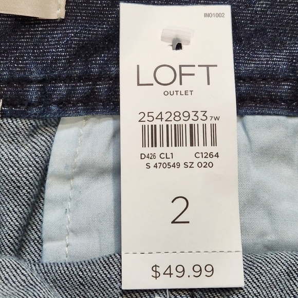 Jean shorts with tie at the waist Blue color Cotton Pockets Size 2 LOFT NWT - Picture 8 of 9